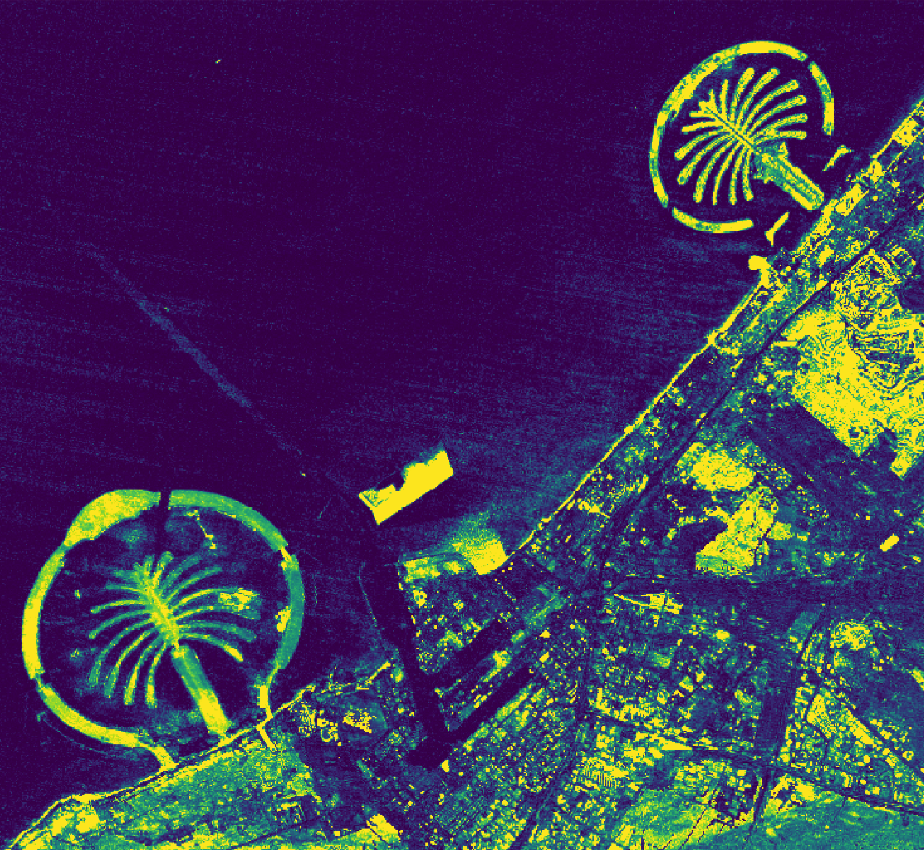 Dubai Palm Islands urban spread detection map